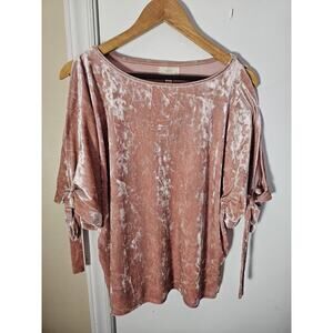 Womens Velvet Open Bow Sleeve Top Sz XL Holiday Balletcore Petal Pink Lush Fairy